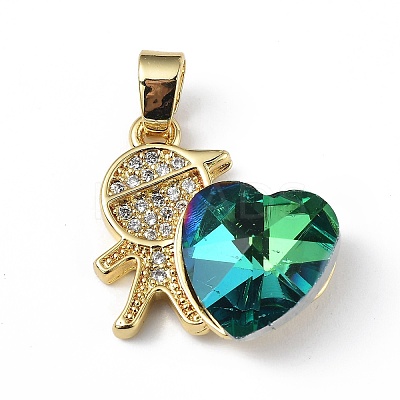Real 18K Gold Plated Rack Plating Brass Micro Pave Clear Cubic Zirconia Pendants KK-C015-21G-07-1