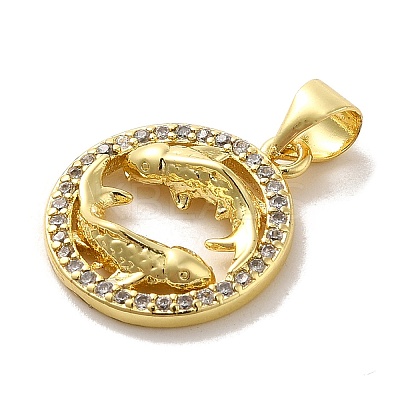 Zodiac Theme Brass Micro Pave Cubic Zirconia Pendants KK-M273-05B-G-1