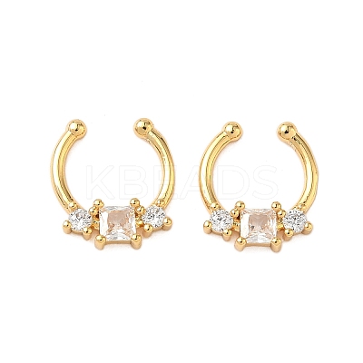 Brass Pave Clear Cubic Zirconia Circular/Horseshoe Barbell Nose Rings EJEW-D337-18A-G-1