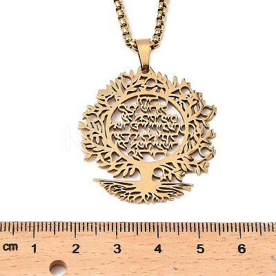201 Stainless Steel Hollow Tree of Life Pendant Box Chain Necklaces LS-NJEW-M086-04G-1