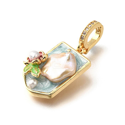 Brass Micro Pave Cubic Zirconia & Enamel Pendants KK-R222-16G-02-1
