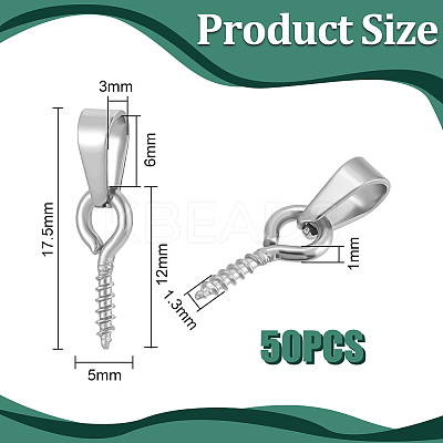 50Pcs 304 Stainless Steel Screw Eye Peg Bails STAS-UN0052-87B-1