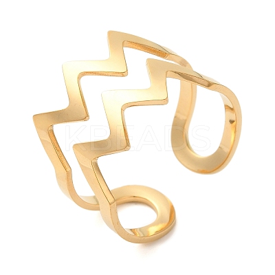 Double Layer Wave 304 Stainless Steel Open Cuff Rings for Women LS-RJEW-N048-08G-1