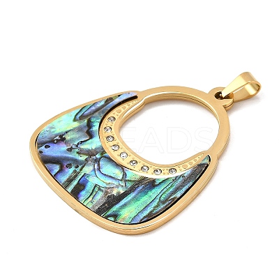 Bag Shape 304 Stainless Steel & Rhinestone & Paua Shell Pendants STAS-M121-05G-1