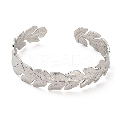 Non-Tarnish 304 Stainless Steel Leaf Cuff Bangles LS-BJEW-G694-08P-1