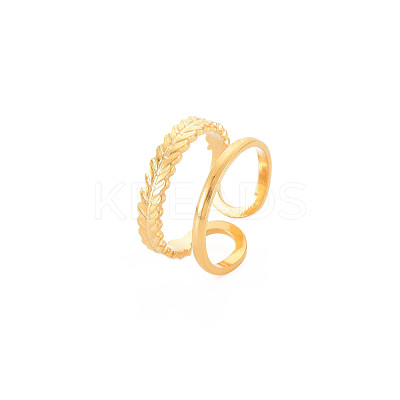 Ion Plating(IP) 304 Stainless Steel Double Line Open Cuff Ring for Women RJEW-S405-189G-1