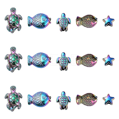 15Pcs 5 Styles Rack Plating Rainbow Color Alloy Beads FIND-YW0006-10-1