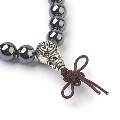 Non-Magnetic Synthetic Round Hematite Stretch Bracelets BJEW-JB03845-03-1