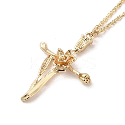 304 Stainless Steel Cross with Flower Pendant Necklaces for Women NJEW-A020-03C-G-1