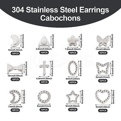 120Pcs 12 Styles 304 Stainless Steel Cabochons STAS-TA0002-71-1