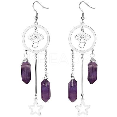 Natural Amethyst Bullet Chandelier Earrings EJEW-SW00017-01-1