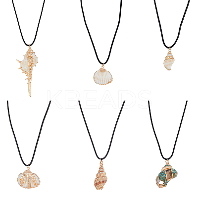 6Pcs 6 Style Natural Shell Pendant Necklaces Set with Wax Cords for Women NJEW-AN0001-42-1