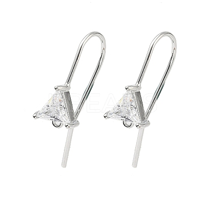 Brass Micro Pave Clear Cubic Zirconia Triangle Earring Hooks KK-L254-11P-1