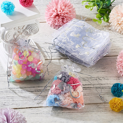 50Pcs Heart Printed Organza Bags OP-TADJ0001-01C-1