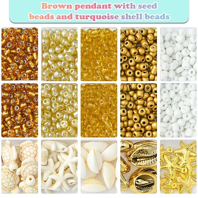 DIY Glass Seed & Synthetic Turquoise & Natural Cowrie Shell Bracelets Making Kits DIY-FS0007-11B-1