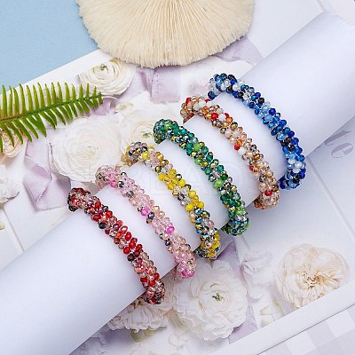 6Pcs 6 Colors Glass Beaded Crochet Stretch Bracelets Set BJEW-SZ0002-47-1