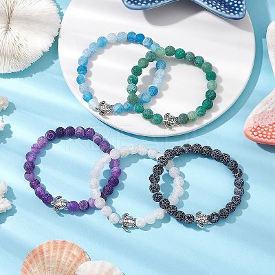 Dyed Natural Weathered Agate Round Beads Stretch Bracelets BJEW-JB11080-1