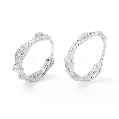 Anti-Tarnish Twisted Rhodium Plated 925 Sterling Silver Small Huggie Hoop Earrings EJEW-I260-37P-1
