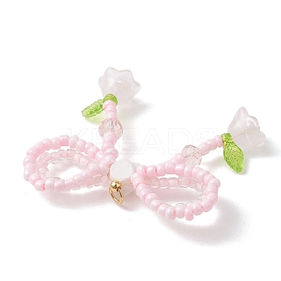 Glass Seed Beaded Bowknot & Flower Pendants PALLOY-MZ01220-01-1