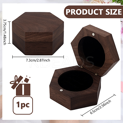 Hexagon Shaped Wooden Couple Ring Boxes with Magnetic Hinged Lid AJEW-WH0695-028-1