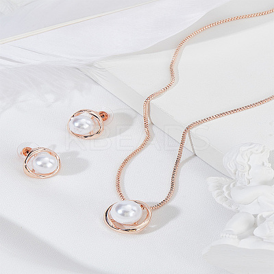 1 Set Alloy & Round Imitation Pearl Pendant Necklaces & Stud Earrings Sets SJEW-LP0001-57RG-1