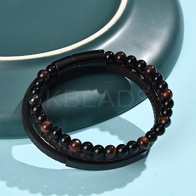 Natural Tiger Eye & Glass Round Beaded Bracelets BJEW-G732-02B-1