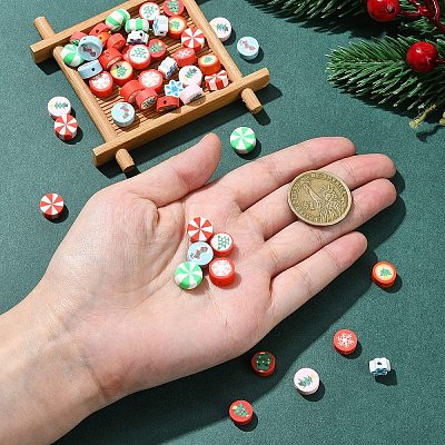 50Pcs 10 Styles Christmas Theme Handmade Polymer Clay Beads CLAY-YW0002-02-1