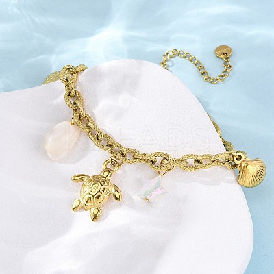 304 Stainless Steel Cable Chain Charm Bracelets BJEW-L708-01G-1
