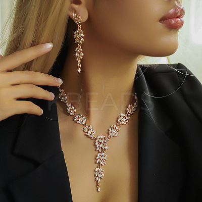 Ear of Wheat Alloy Crystal Rhinestone Pendant Necklaces & Stud Dangle Earrings Sets FS-WGD4E70-02-1