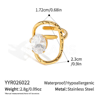 Irregular 304 Stainless Steel Cubic Zirconia Cuff Open Rings for Women RA2180-8-1