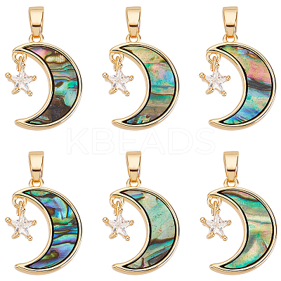 6Pcs Brass Clear Cubic Zirconia Pendants KK-BBC0008-50-1