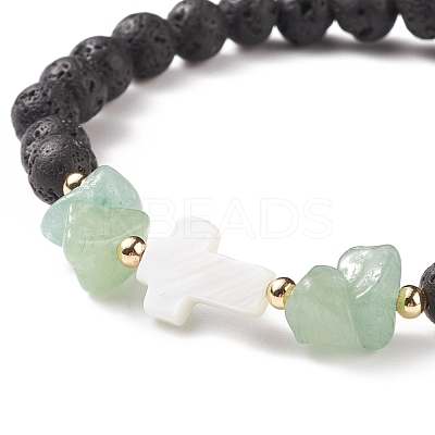 Natural Lava Rock & Gemstone Beaded Stretch Bracelet BJEW-JB08531-1