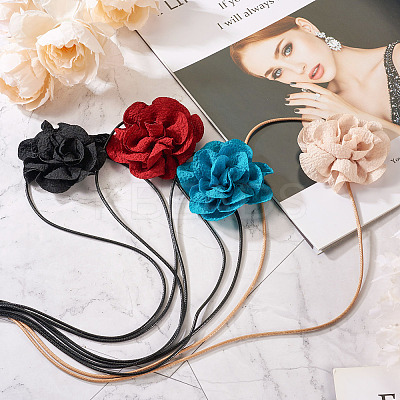 4Pcs 4 Colors Cloth Flower Collar Choker Necklace for Women Bride Wedding Party AJEW-TA0001-26-1