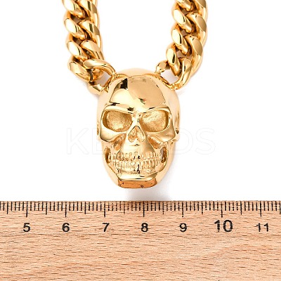 304 Stainless Steel Skull Pendant Cuban Link Chain Necklaces NJEW-C099-06G-1