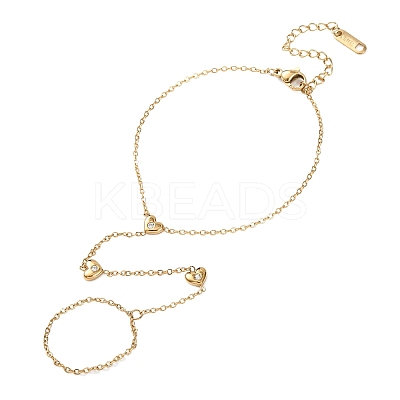 304 Stainless Steel Micro Pave Clear Cubic Zirconia Link Ring Bracelets for Women BJEW-K297-02G-1