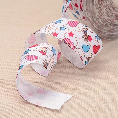 Heart & Star Printed Polyester Ribbon for Gift Packing and Festival Decoration SRIB-M011-01A-1