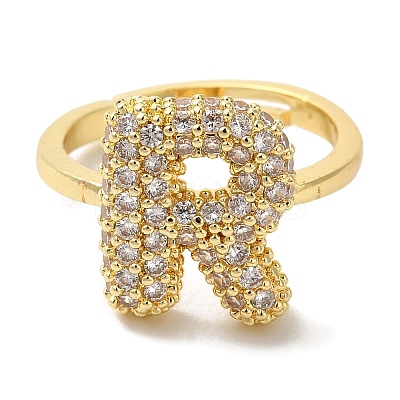 Rack Plating Letter Brass Micro Pave Clear Cubic Zirconia Adjustable Rings for Women KK-S391-03G-R-1