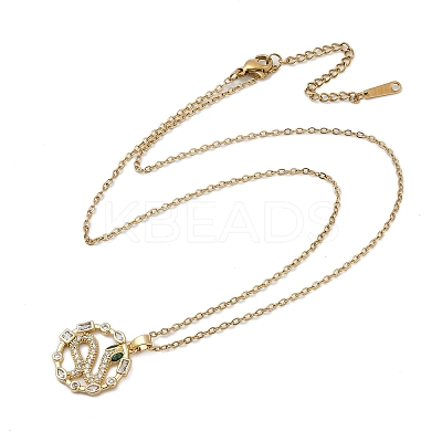 Brass Micro Pave Clear Cubic Zirconia Ring with Snake Pendants Necklaces LS-NJEW-K280-03A-G-1