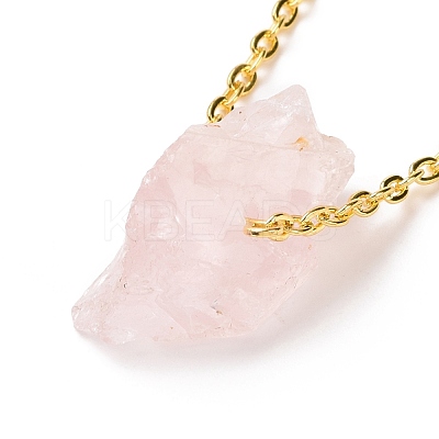 Natural Rose Quartz Irregular Nugget Pendant Necklace G-E155-03G-02-1