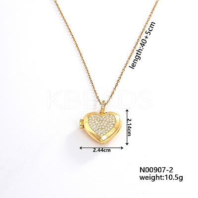 European and American Fashion Heart Shaped Brass Crystal Rhinestone Locket Pendant Necklaces CW4614-2-1