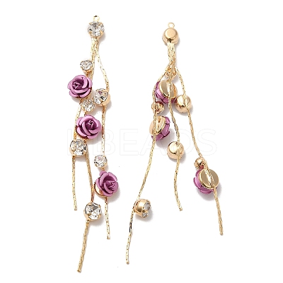 Real 18K Gold Plated Brass with Glass Rhinestone Tassel Big Pendants KK-B074-14G-02-1