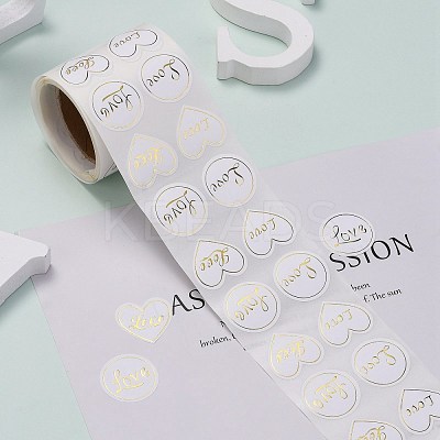 Heart and Flat Round with Word Love Valentine's Stickers Self Adhesive Tag Labels X-DIY-E023-05-1