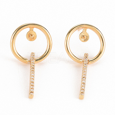 Brass Micro Pave Clear Cubic Zirconia Stud Earring Findings KK-S356-349-NF-1