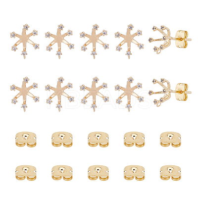 10Pcs Brass Flower Stud Earring Findings KK-FH0006-77-1