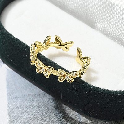 Butterfly Clear Cubic Zirconia Cuff Rings RJEW-G337-15G-1