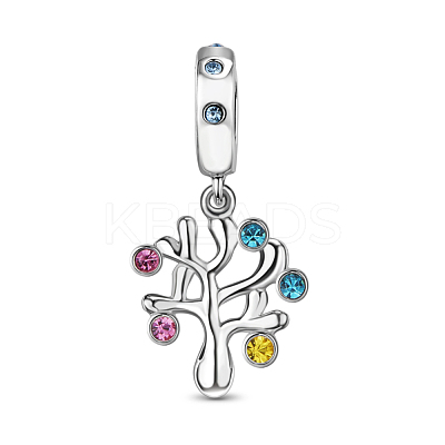 Rhodium Plated 925 Sterling Silver Cubic Zirconia Happiness Tree European Dangle Charms TS-P-075-1