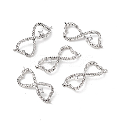Brass Micro Pave Clear Cubic Zirconia Connector Charms KK-E068-VB391-1