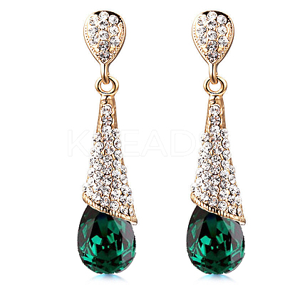 Real 18K Gold Plated Brass Rhinestone Teardrop Stud Earrings EJEW-EE0001-232B-1