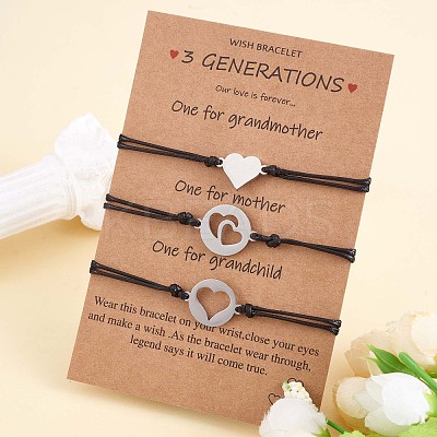 3Pcs 3 Style 430 Stainless Steel Heart Link Bracelets Set JB720A-1