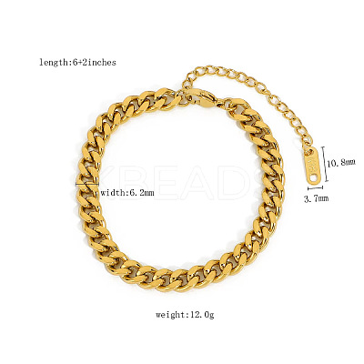 European Style 304 Stainless Steel Cuban Link Chains Bracelet for Women HM2215-7-1